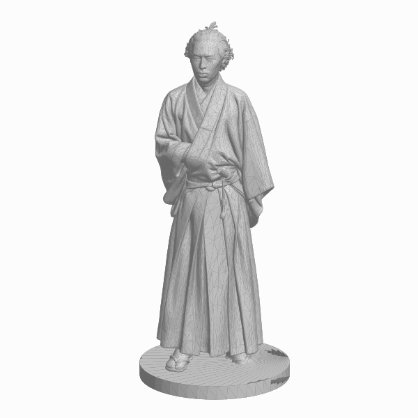 Meshy AIで生成した坂本龍馬立像の3Dモデルが回転する様子